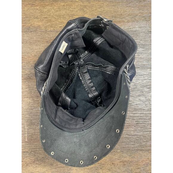 VTG 90s Harley Davidson Leather Captains Hat Studs/Chain Visor - Picture 7 of 8